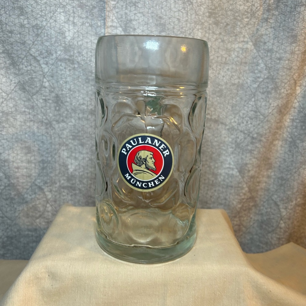 Paulaner München German Beer Stein Glass Tankard 1L (2 Pints) Mug Dimples